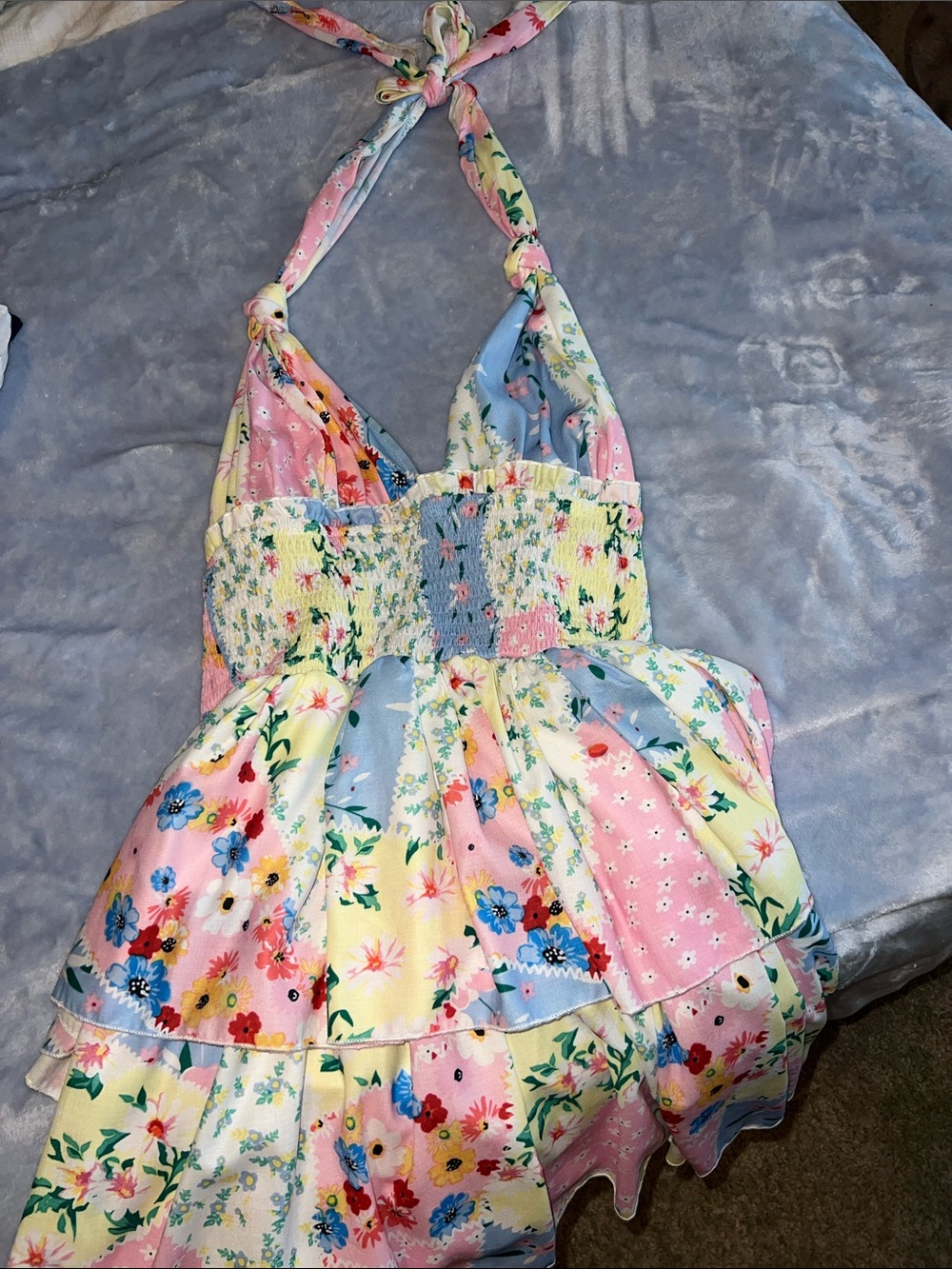 Floral Patchwork Halter Sundress - Pastel Multi